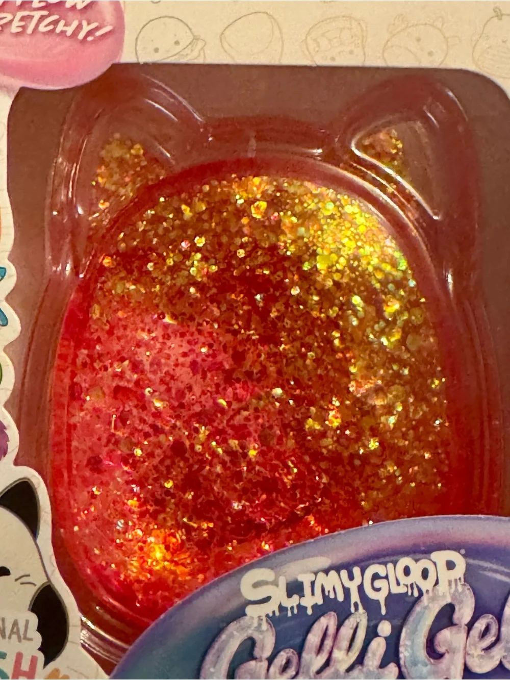 Squishmallows Slimy Gloop Gelli Gels Red with Gold Glitter